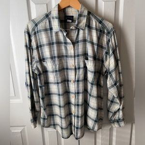 Patagonia Cream/Black/Green Plaid Button Down Shirt SZ L